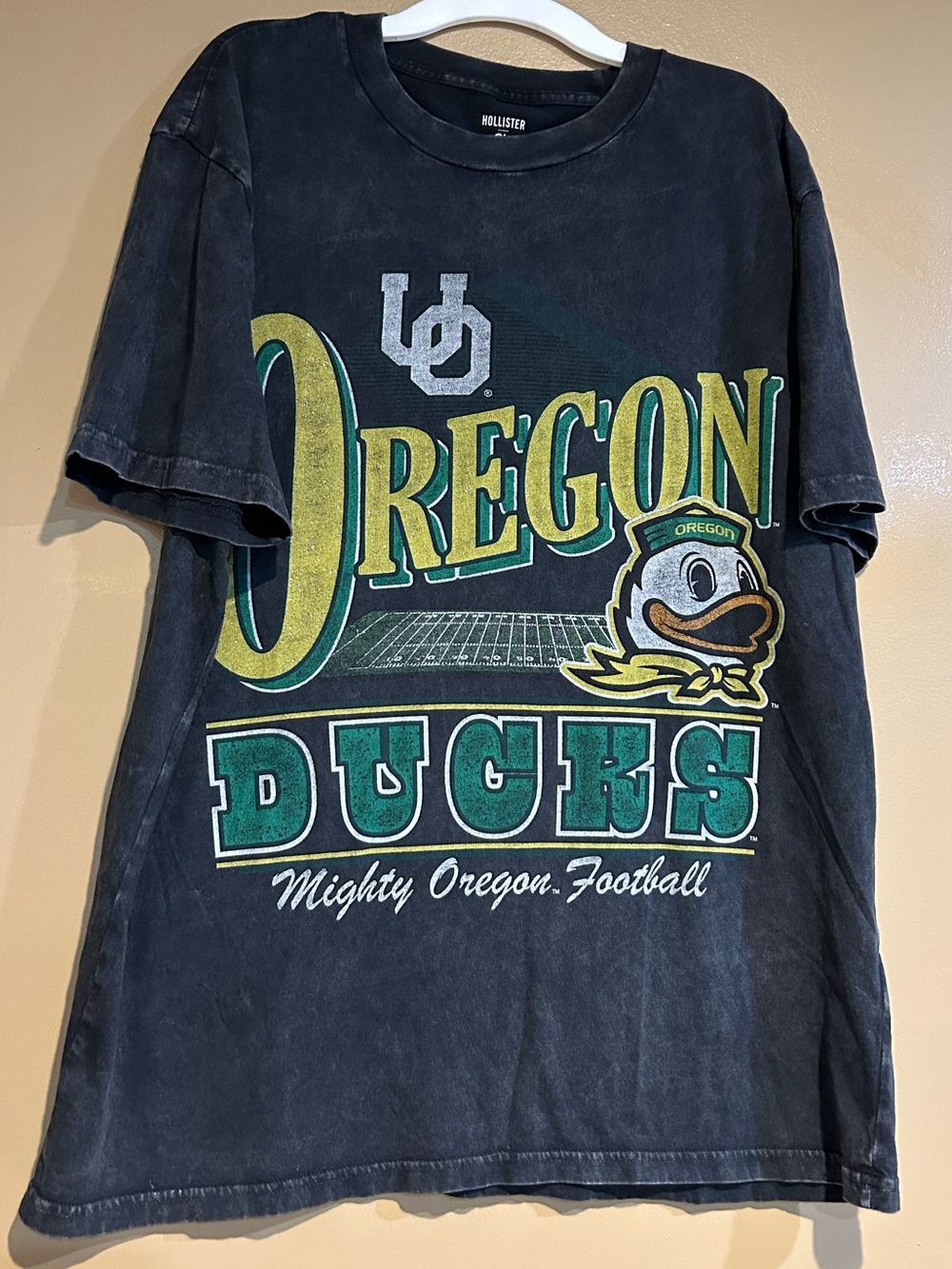 Hollister Black Oregon Ducks Graphic Tee with Green and Yellow Logo